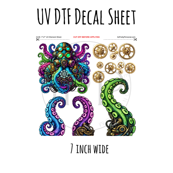 7"x7"- #148- Dark Steam Punk Octopus- UV DTF Decal SHEET