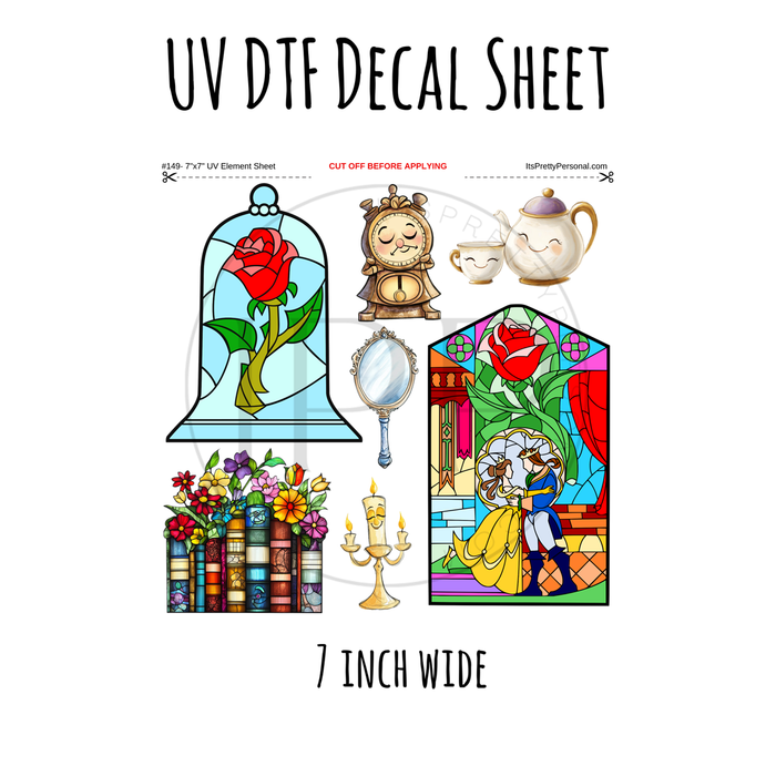 7"x7"- #149- Stained Glass Book Princess- UV DTF Decal SHEET