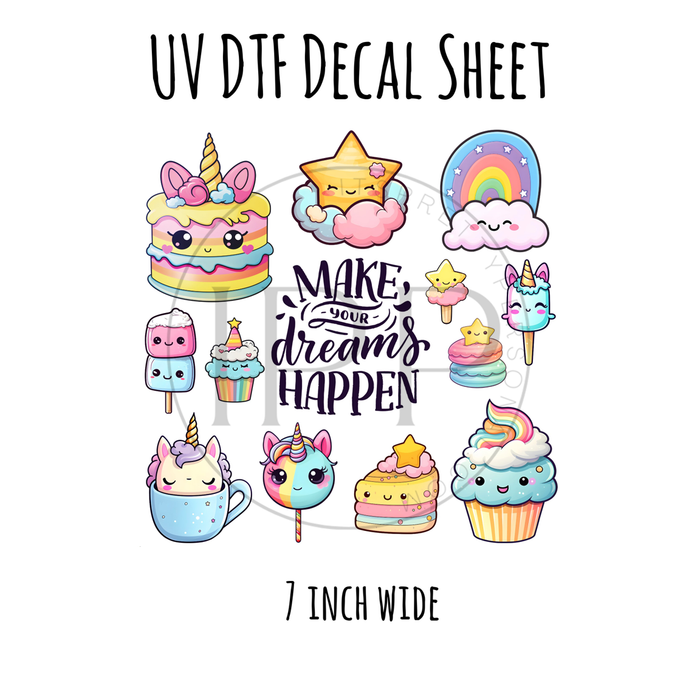 7"x7"- #15- Rainbow Unicorn Sweets - UV DTF Decal SHEET