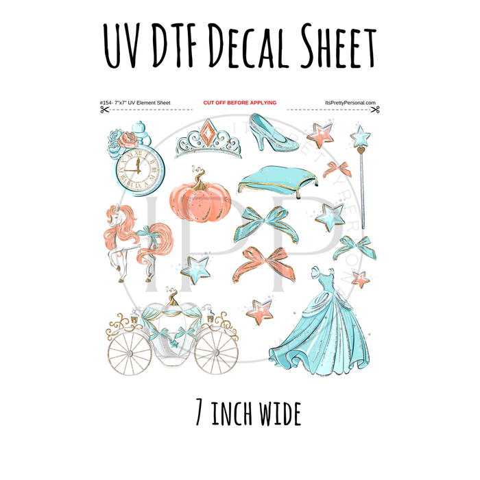 7"x7"- #154- Glass Slipper Princess- UV DTF Decal SHEET