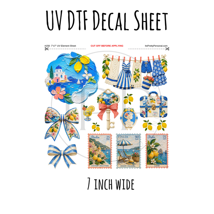 7"x7"- #158- Hand Painted Italian Lemon Vacation- UV DTF Decal SHEET