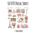 7"x7"- #161- Pink Mint PARIS Vacation- UV DTF Decal SHEET