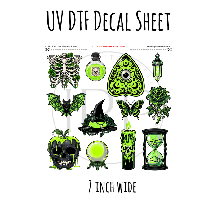 7"x7"- #168- Black Green Spooky Witch- UV DTF Decal SHEET