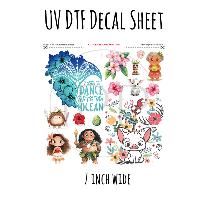 7"x7"- #169- Polynesian Princess Ocean- UV DTF Decal SHEET