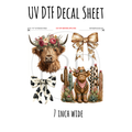 7"x7"- #173- Highland Cow Western - UV DTF Decal SHEET