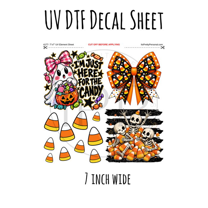 7"x7"- #177- Candy Corn Halloween- UV DTF Decal SHEET