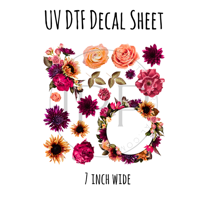 7"x7"- #19- Fall Floral - UV DTF Decal SHEET
