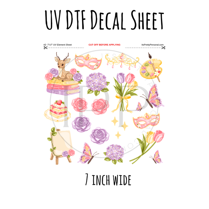 7"x7"- #2-Book Romance Floral Pink Purple- UV DTF Decal SHEET