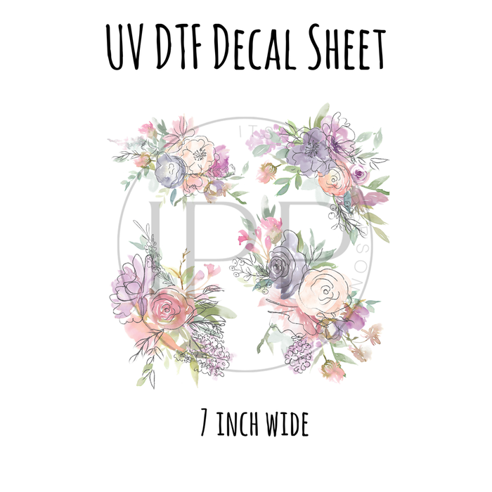 7"x7"- #21- Painted Floral - UV DTF Decal SHEET