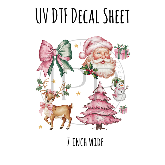 7"x7"- #23- Classic Pink Christmas - UV DTF Decal SHEET