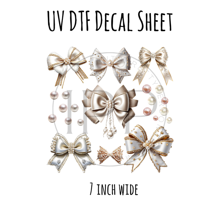 7"x7"- #24- Classic Christmas Pearl Bow - UV DTF Decal SHEET