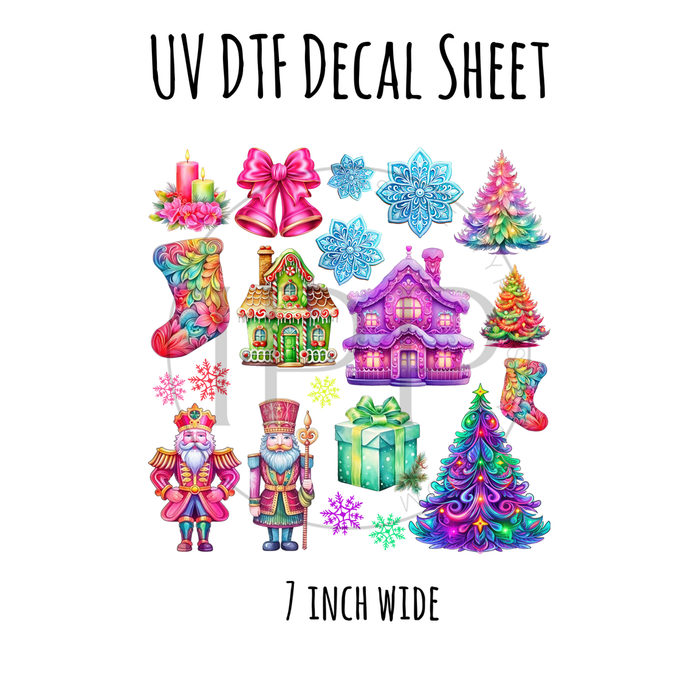7"x7"- #26- Bright Christmas Theme - UV DTF Decal SHEET