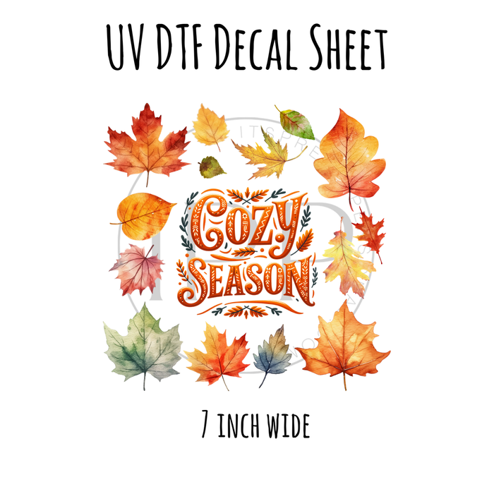 7"x7"- #30- Cozy Season Fall Leaves - UV DTF Decal SHEET