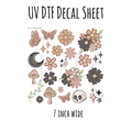 7"x7"- #35-Boho Skull Butterfly Mushroom Floral - UV DTF Decal SHEET (Cerra Creates)