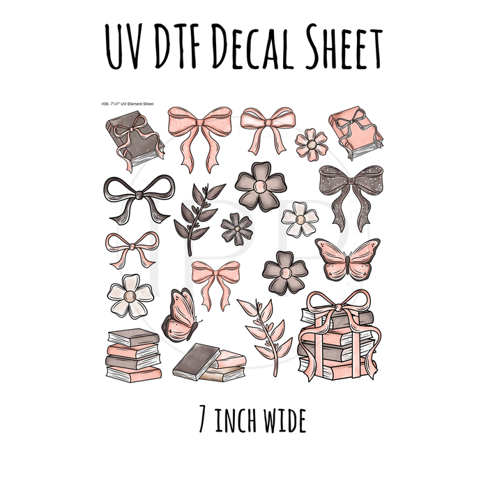 7"x7"- #36-Books and Bows- UV DTF Decal SHEET (Cerra Creates)