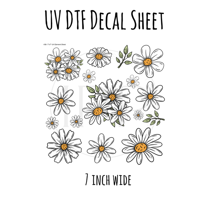7"x7"- #38-Daisy Floral- UV DTF Decal SHEET (Cerra Creates)