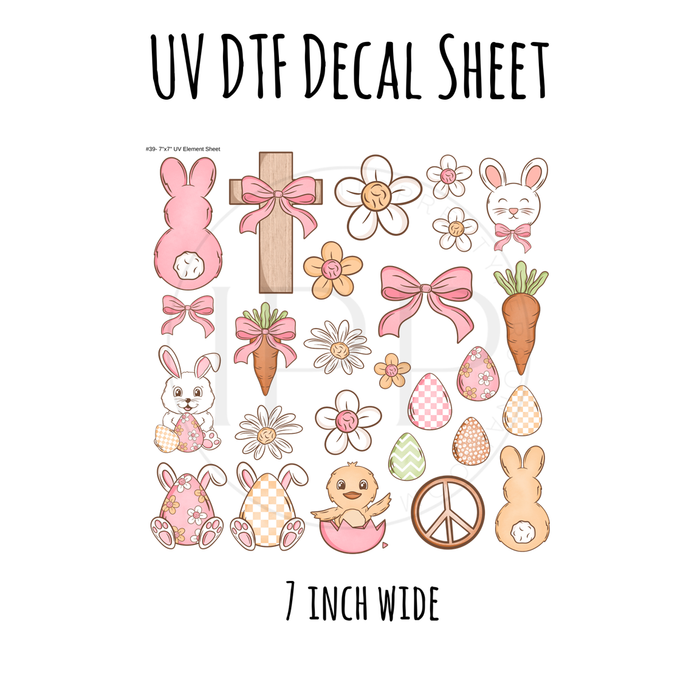 7"x7"- #39-Pastel Easter Bunny Spring- UV DTF Decal SHEET (Cerra Creates)