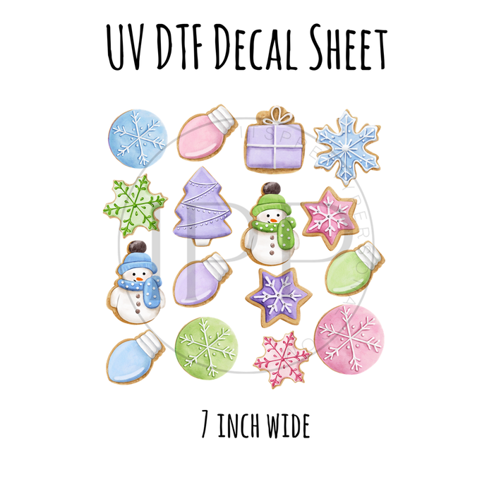 7"x7"- #4- Christmas Pastel Sugar Cookies - UV DTF Decal SHEET