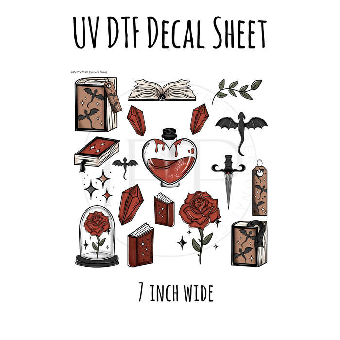 7"x7"- #40-Dark Romance Book Lover- UV DTF Decal SHEET (Cerra Creates)