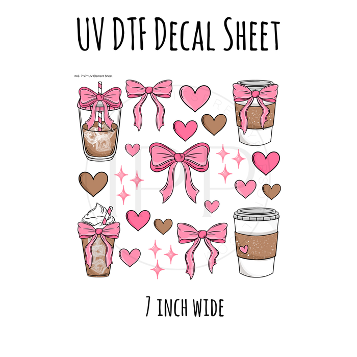 7"x7"- #42-Girly Pink Bow Coffee- UV DTF Decal SHEET (Cerra Creates)
