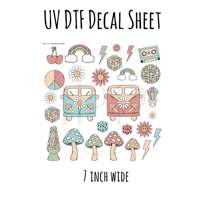 7"x7"- #44-Boho Groovy Mushroom Van- UV DTF Decal SHEET (Cerra Creates)
