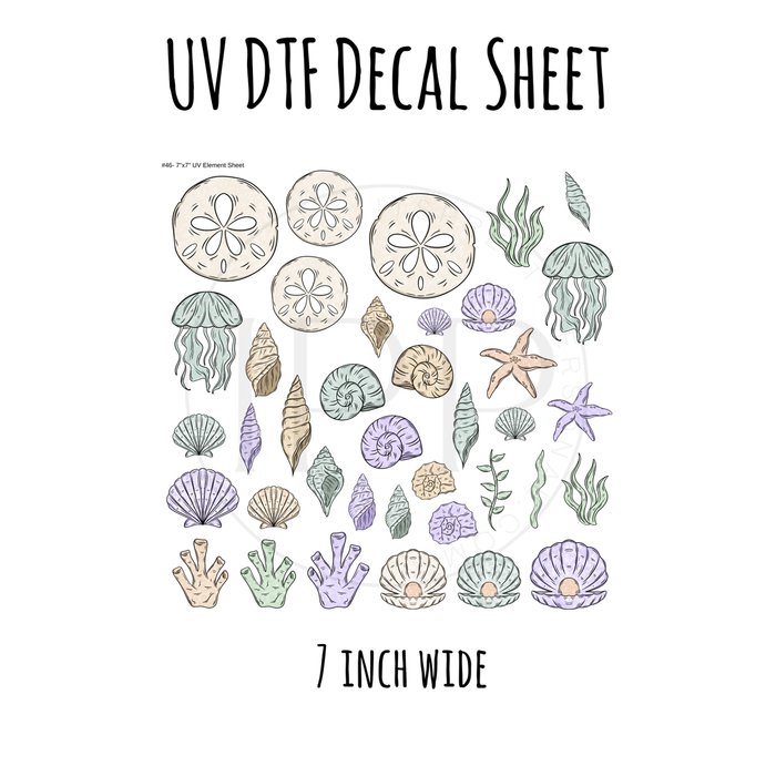 7"x7"- #46-Beach Seashells - UV DTF Decal SHEET (Cerra Creates)