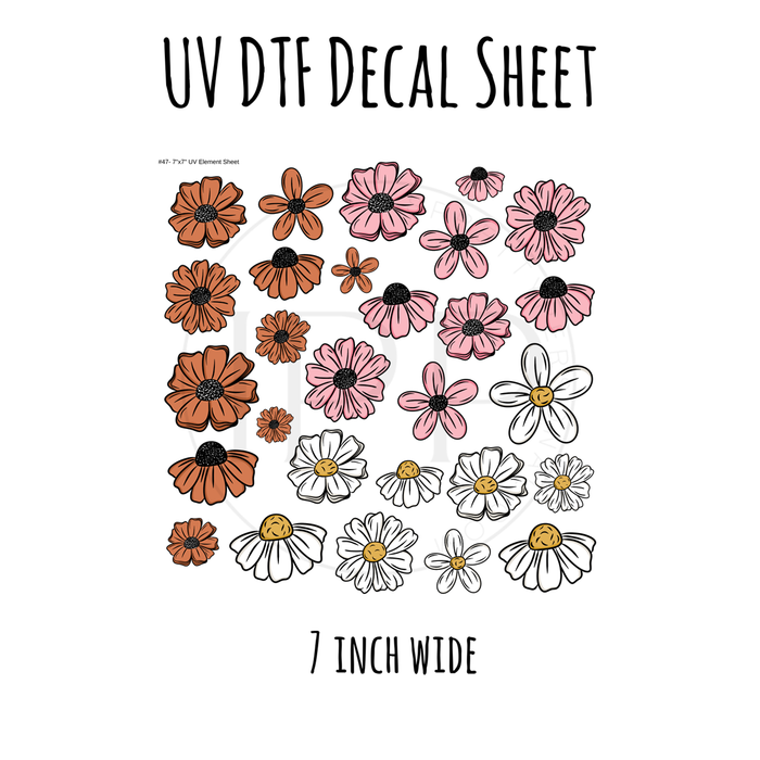 7"x7"- #47-Floral Daisy - UV DTF Decal SHEET (Cerra Creates)