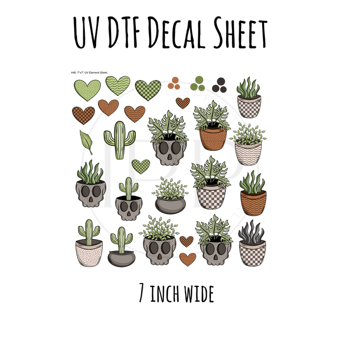 7"x7"- #48-Spooky Cactus Plant Lover - UV DTF Decal SHEET (Cerra Creates)