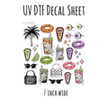7"x7"- #51-Spooky Summer Skull Beach- UV DTF Decal SHEET (Cerra Creates)