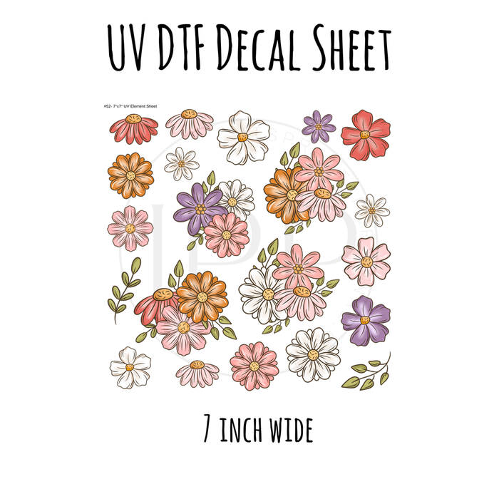 7"x7"- #52-Floral Boho - UV DTF Decal SHEET (Cerra Creates)