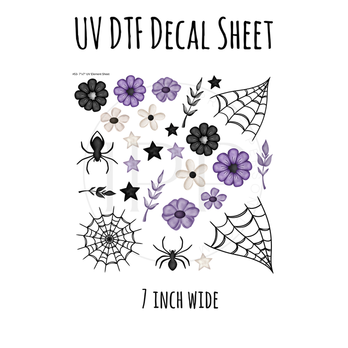 7"x7"- #53-Floral Spooky Spider - UV DTF Decal SHEET (Cerra Creates)