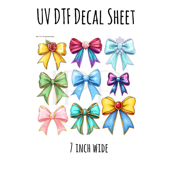 7"x7"- #58-Princess Bows- UV DTF Decal SHEET