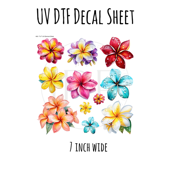 7"x7"- #60-Pulmeria Flowers - UV DTF Decal SHEET