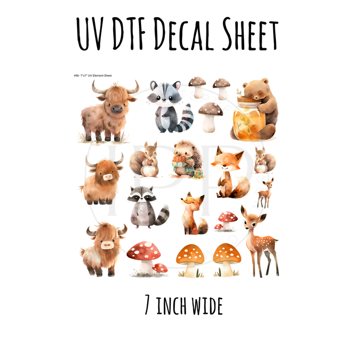 7"x7"- #66-Boho Animals- UV DTF Decal SHEET