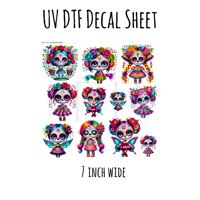 7"x7"- #67-Day Of The Dead- UV DTF Decal SHEET