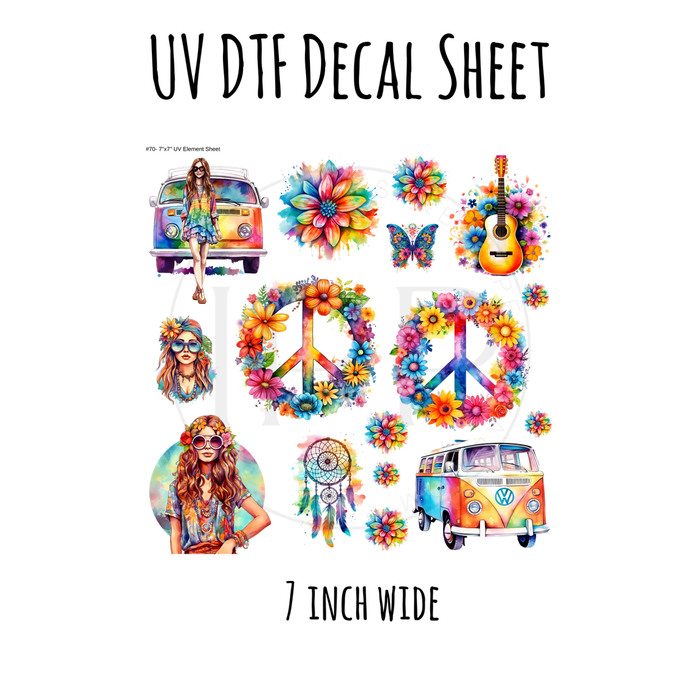 7"x7"- #70- VW Hippie - UV DTF Decal SHEET