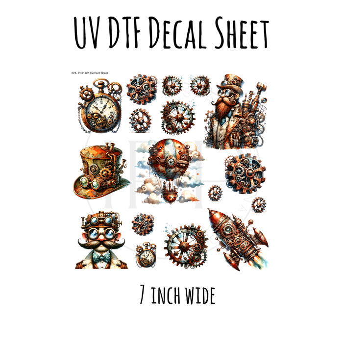 7"x7"- #73-Steampunk Gears - UV DTF Decal SHEET