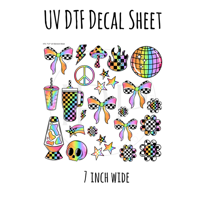 7"x7"- #75-Rainbow Checkered- UV DTF Decal SHEET (Cerra Creates)