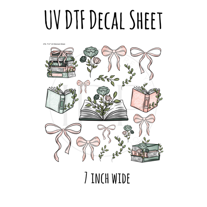 7"x7"- #76-Books and Bows- UV DTF Decal SHEET (Cerra Creates)