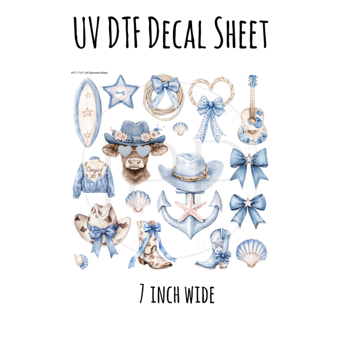 7"x7"- #77-Nautical Coastal Cowgirl- UV DTF Decal SHEET