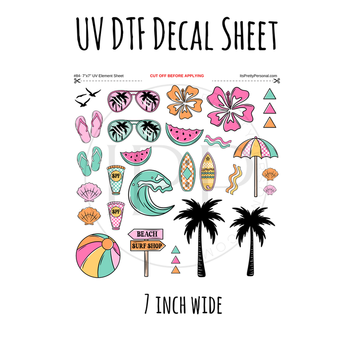7"x7"- #84-Beach Surf Shop- UV DTF Decal SHEET (Cerra Creates)