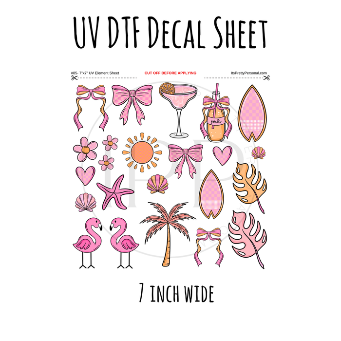 7"x7"- #85-Beach Pink Girly- UV DTF Decal SHEET (Cerra Creates)