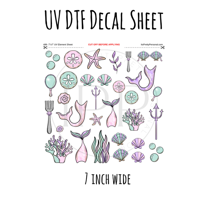 7"x7"- #86-Pastel Mermaid- UV DTF Decal SHEET (Cerra Creates)