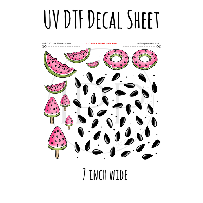 7"x7"- #88-Watermelon Seeds Summer- UV DTF Decal SHEET (Cerra Creates)