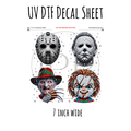 7"x7"- #96- Bling Horror Characters- UV DTF Decal SHEET