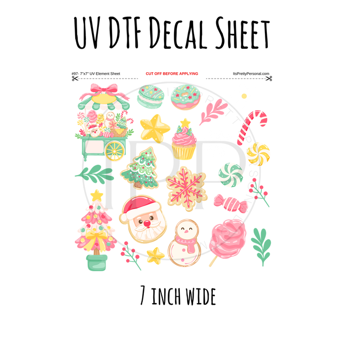 7"x7"- #97-Pastel Christmas Cookie Treats- UV DTF Decal SHEET