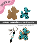 #84B HARDWARE, BEAD + KEYCHAIN KIT- "Teal Sparkle Balloon Dog"- UV DTF + Acrylic Blank