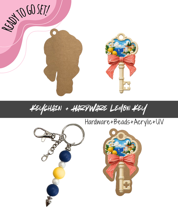 #87B HARDWARE, BEAD + KEYCHAIN KIT- "Lemon Key"- UV DTF + Acrylic Blank
