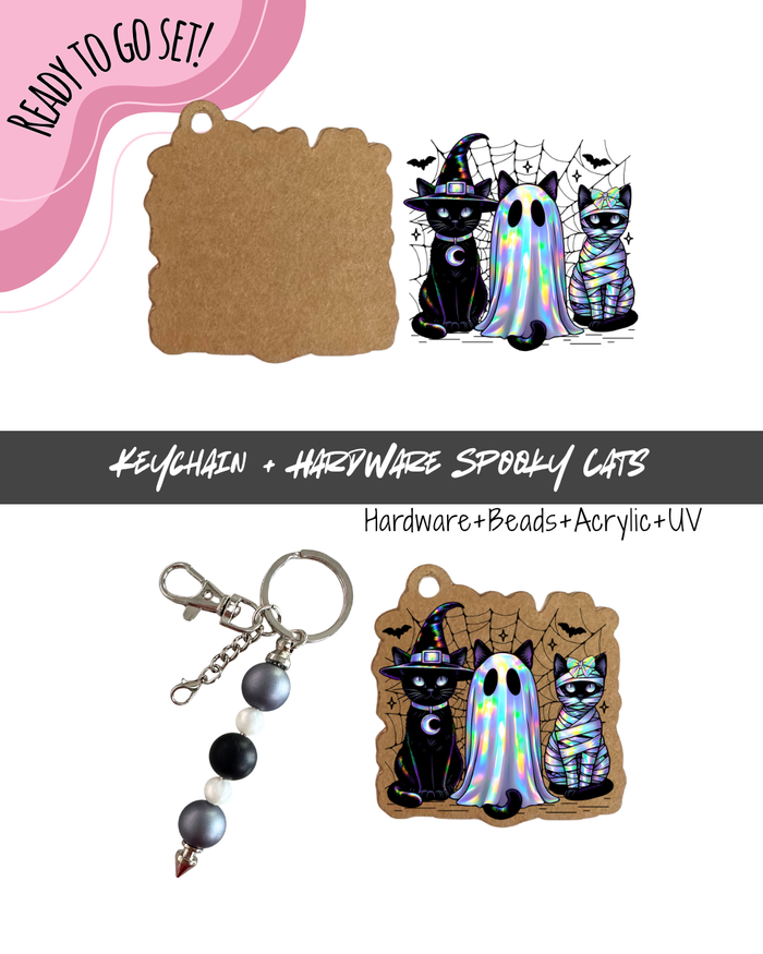 #88B HARDWARE, BEAD + KEYCHAIN KIT- "Spooky Cats"- UV DTF + Acrylic Blank
