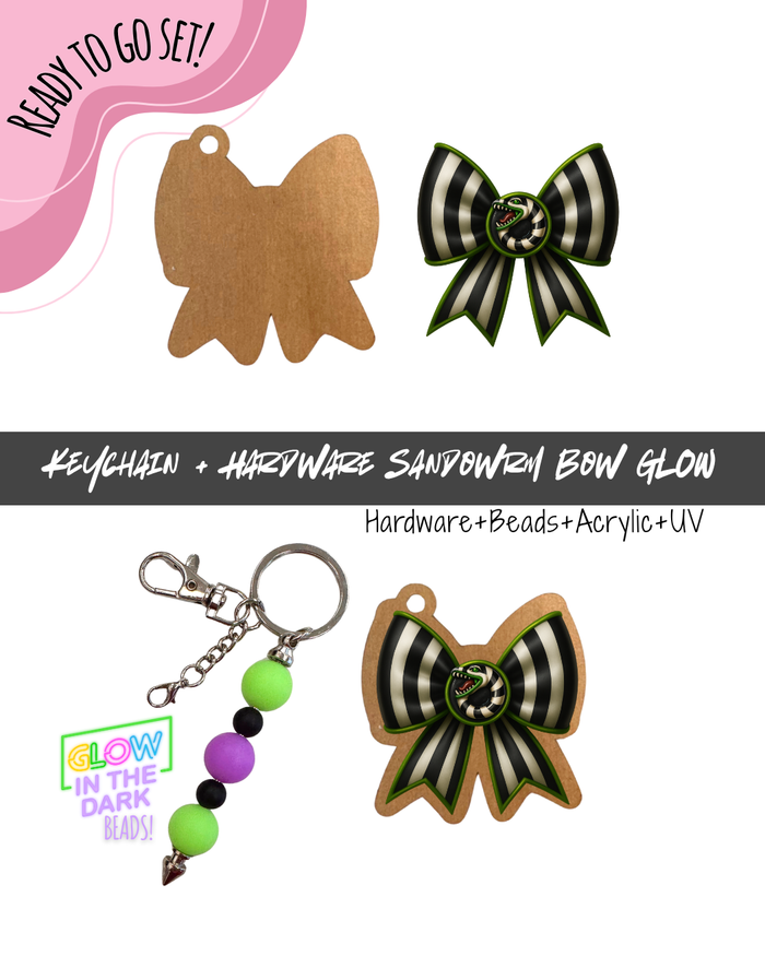 #90B HARDWARE, BEAD + KEYCHAIN KIT- "Sandworm Bow"- GLOW BEADS + UV DTF + Acrylic Blank